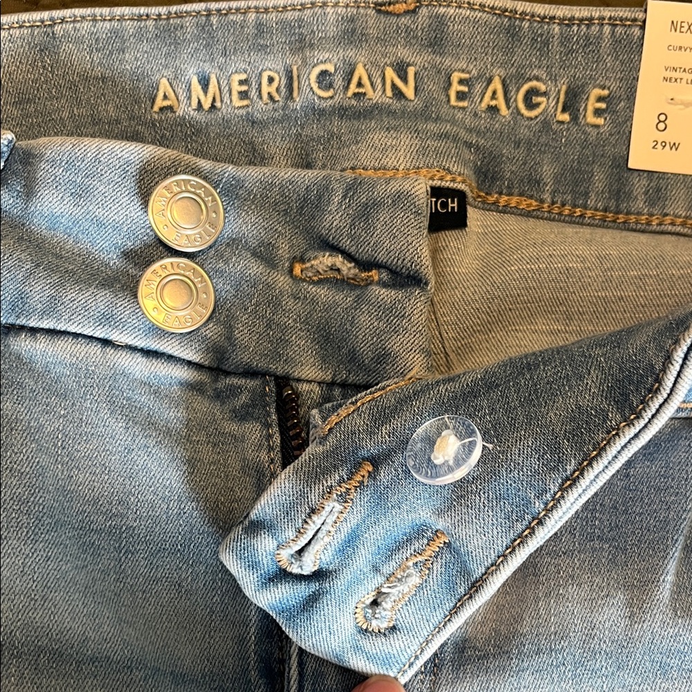 American Eagle Outfitters Light Blue Curvy High Rise Skinny Kick - Picture 2 of 11